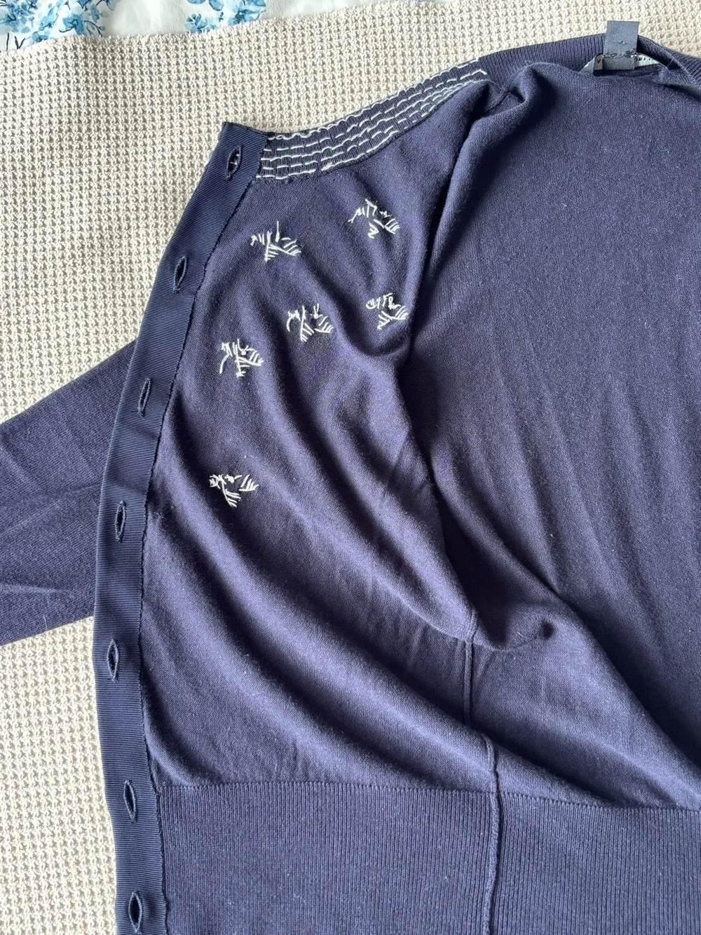 Banana Republic Navy Blue Embellished Jewel Neck Cotton Cardigan Sweater XS